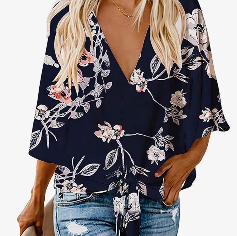 Floral Navy Women's Top XL